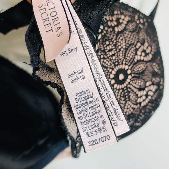 VICTORIA'S SECRET VERY SEXY PUSH UP PADDED BRA 32C/C70 BLACK BEIGE LACE - Picture 7 of 8